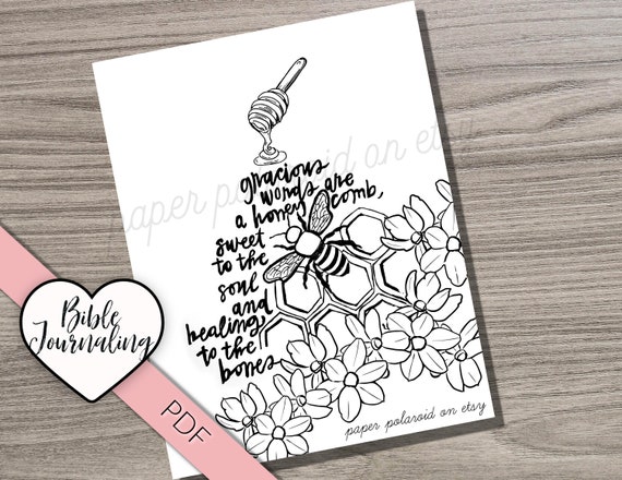 Bible page kit. honeycomb, gracious words are like honey to soul, Journaling Printable Margin Strips, easy Tracers,download,Scripture, bees Il_570xn