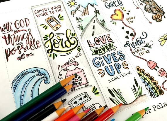 Bible Journaling Printable Margin Strips, Coloring Bible Templates, Bookmark,Tracers, clip art, download, Scripture Digital Printable Il_570xn