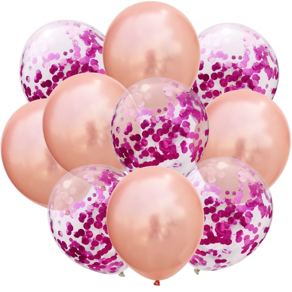 Peach and Fuchsia clear balloon ,metallic confetti balloons. Custom Balloon Kit - DIY Balloon Garland - 12" quinceanera party decorations Il_570xn