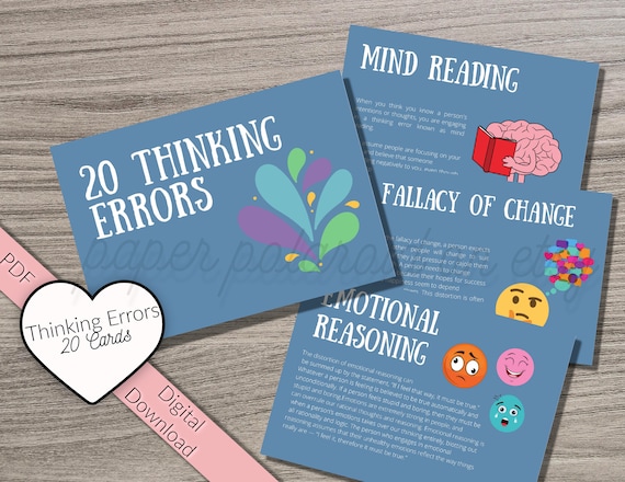 20 Thinking Errors Self-Help/CBT/Schema Therapy Cards cards printables. Self Help Cards anxiety depression. dbt bpd ptsd, mindfulness tools Il_570xn