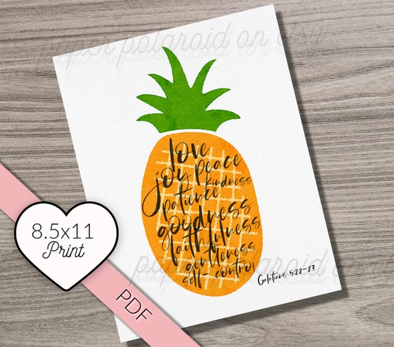 Fruit of the Spirit Watercolor Pineapple Printable Wall Art Fruits, apple, Print Fruit Spirit Galatians 5:22-23 Bible Verse Kitchen Art Il_570xn