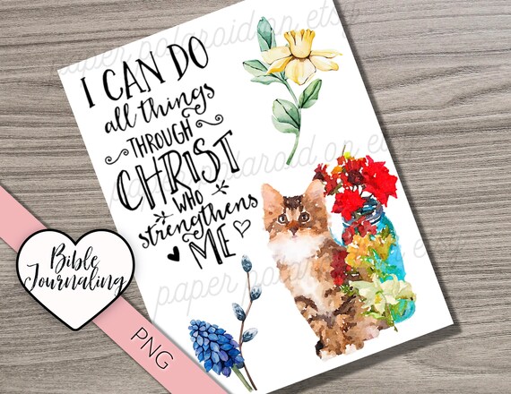 I can do all things through Christ. Quotes Bible Journaling Printable Margin. Coloring Bible Templates, watercolour. Phillipians 4:13 Il_570xn