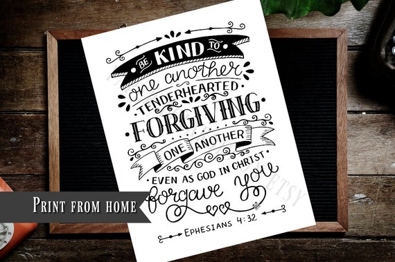 Be kind to one another Ephesians 4:32 Bible Journaling Printable Margin Strips, Coloring Bible Templates. Hand drawn art. doodles. forgiven Il_570xn