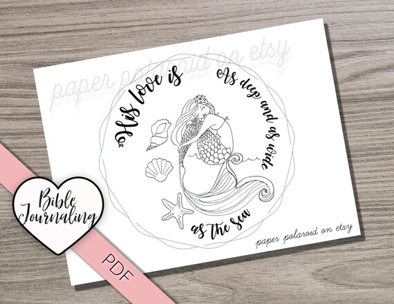 Bible page kit. Mermaid how wide and deep is God's love for us, Journaling Printable Margin Strips, easy Tracers,download,Scripture, waves Il_570xn