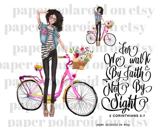 Girl Bible page kit. Bible Journaling faith not by sight, Bookmark,Tracers, clip art, download, bible girl pray big, girl watercolor, bike Il_570xn