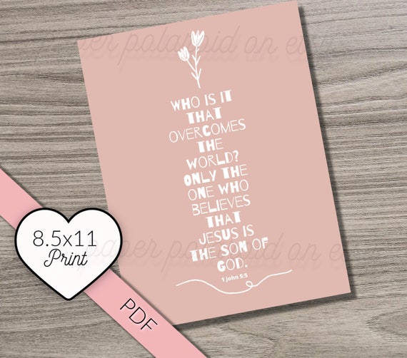 I John 5 5 Mission Purpose Scripture Art Watercolor Print Bible Verse Pastel Illustration Overcome The World Jesus Bible Verse Print By Paper Polaroid Catch My Party