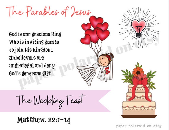 Parables of Jesus, Printable Digital Download Hand-drawn, Scripture journaling, illustrated faith, Bookmark, The wedding feast of the lamb Il_570xn