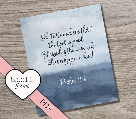 Goodness of God verse, watercolor print navy room, grey and blue print, purpose scripture art, art print, refuge in Him, print, Psalm Il_570xn