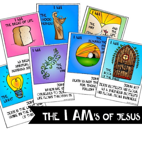 The I am's of Jesus, Printable Digital Download Hand-drawn, Scripture 5x7 Cards, Coloring Bible Templates, Bookmark, instant download, names Il_570xn