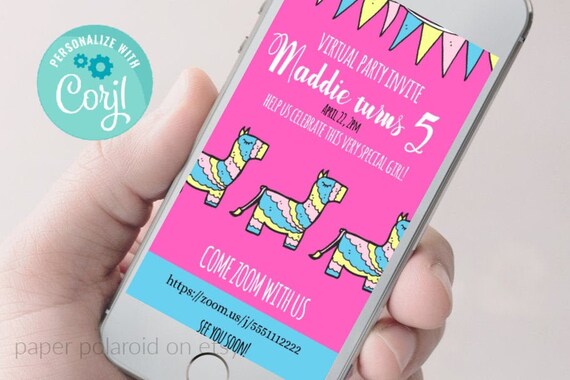 Zoom birthday party invite invite, editable girl party Invite, Virtual church Evite, Self-Isolating editable template, Self-Isolation fun Il_570xn