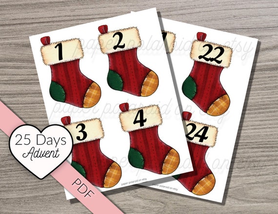 Vintage stockings, Advent countdown, Christmas activity 25 days of Christmas Activity Printable, countdown to Christmas printable calendar Il_570xn