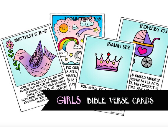 Memory verses for girls, Printable Digital Download Hand-drawn, Scripture 5x7 Cards, Coloring Bible Templates, Bookmark, coloring pages Il_570xn