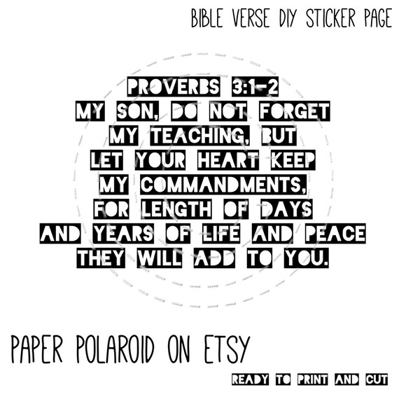 Bible sticker sheet. Proverbs 3: 1-2 Bible Journaling Printable DIY sticker page, Bookmark clip art, download, Scripture Digital Printable Il_570xn