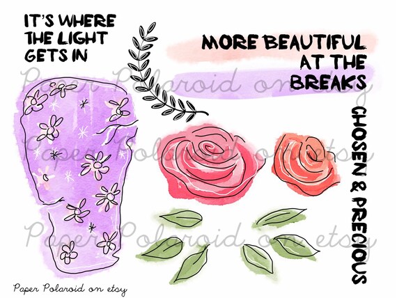 Broken but beautiful Bible sticker sheet. chosenBible Journaling Printable DIY page, Bookmark clipart, download, Scripture Digital Printable Il_570xn