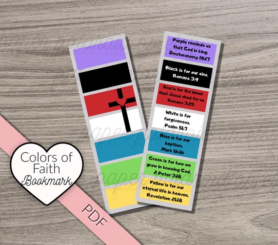 Colors of faith bookmarks for KIDS, Gospel tract, bible study, Gospel message, vbs, kids bible, bracelet Journaling, wordless book bookmark Il_570xn