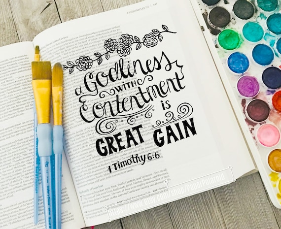 Godliness with contentment is great gain. Quotes Bible Journaling Printable Margin Strips, Coloring Bible Templates, Bookmark download. Il_570xn