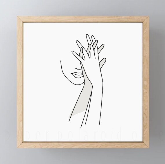 Womans face art, line art, digital art, waiting, trusting, faith. Hand drawn. hands to face, Abstract Line Illustration, intertwined hands Il_570xn