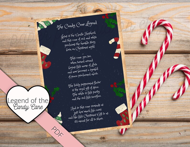 Legend of the Candy Cane Digital Card Printable Christian | Etsy