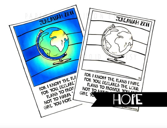 Coloring bible verse hope, Printable Digital Download Hand-drawn, Scripture 5x7 Cards, Coloring Templates, Bookmark, Jeremiah 29:11 missions Il_570xn