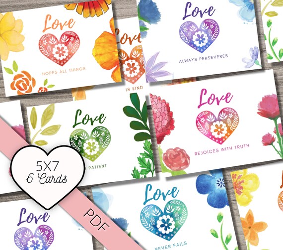 Valentine's day cards for Christians, Corinthians verse. Watercolor notecards. Love Notecard - greeting- Bible verse. Printable Scripture Il_570xn