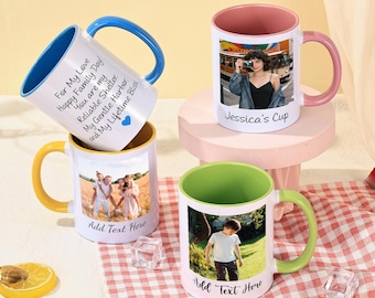 Anpassad fotomugg med text, personlig kaffemugg, dubbelsidigt tryck, 283 ml 453 ml keramikmugg, anpassad bildmugg, unik presentidé