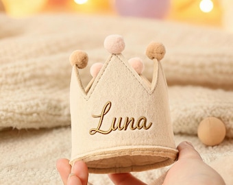 Handgemaakte vilten verjaardagskroon voor honden/katten, geborduurde eerste verjaardagshoed, aangepaste huisdier partij kroon prop, unieke hond verjaardag aandenken cadeau