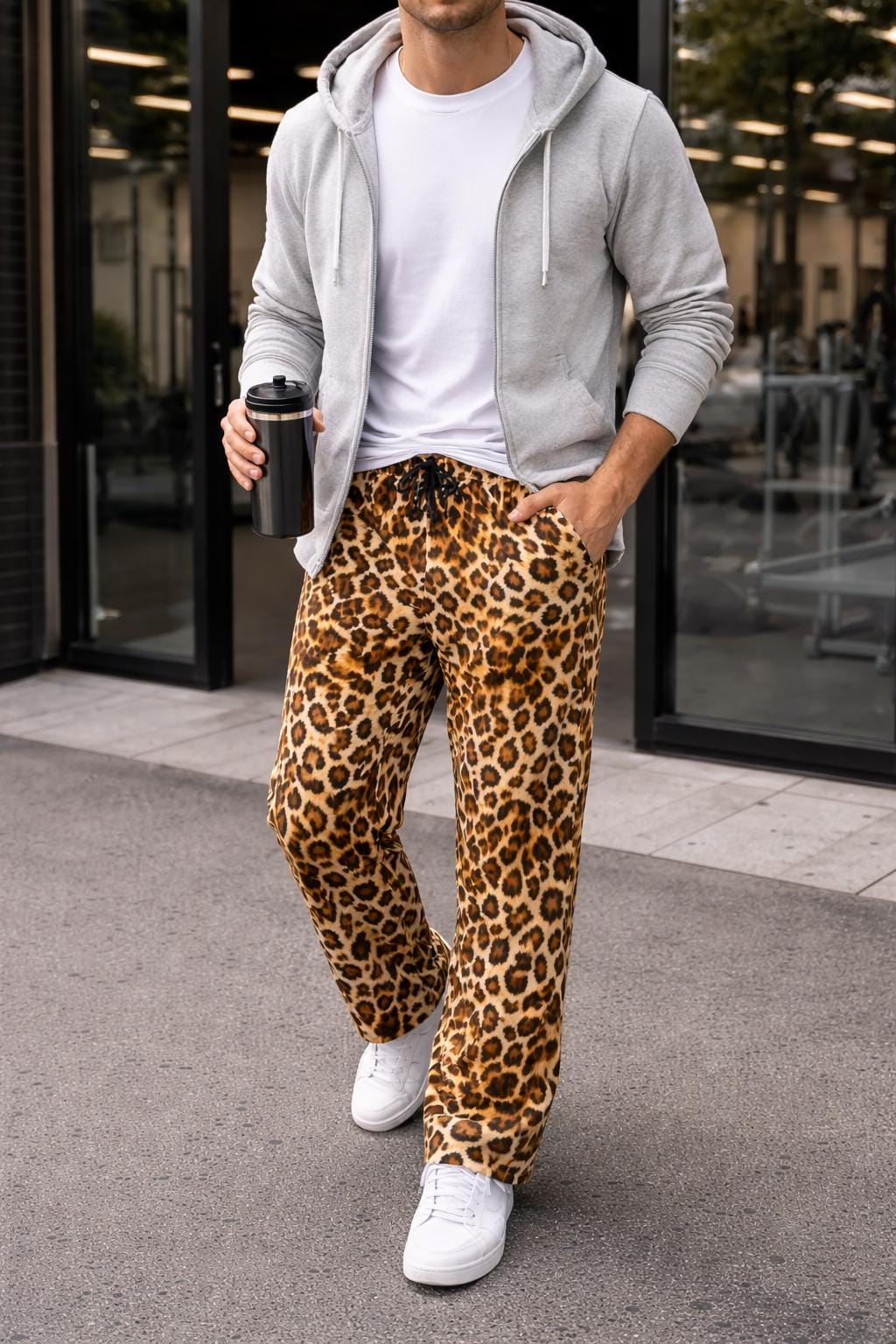 Men's Leopard Rosette Print Pajama Pants