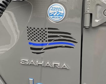 Thin Blue Line American Flag Decal | Distressed USA Vinyl Sticker for Truck Car | Police Support Gift for Him