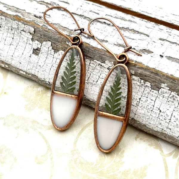 Real Fern Earrings, Nature Jewelry, Gifts for Her, Resin Jewelry, Botanical, Dried Fern, Copper Earrings, Flower Jewelry, Nature lover