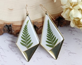 Real Fern Earrings, Nature Jewelry, Gifts for Her, Resin Jewelry, Botanical Jewelry, Dried Fern, Gold Earrings, Flower Jewelry, Nature lover