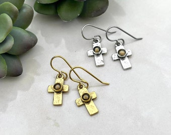 Pendientes de semilla de mostaza, regalo inspirador, joyería religiosa, fe tan pequeña como una semilla de mostaza, joyería con cruz, caminar con fe, minimalista