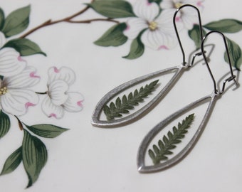 Real Fern Earrings, Nature Jewelry, Fern Leaves, Gifts for Her, Resin Earrings, Pressed Flowers, Woodland Earrings, Botanical Jewelry