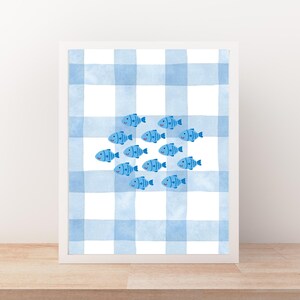 Fish Nursery Wall Art | Blue Gingham Ocean Animal Print | Kids Room Decor | Digital Download