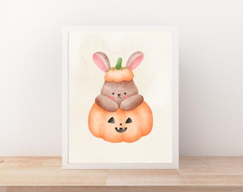 Pumpkin Bunny Wall Art | Cute Fall Printable | Halloween Nursery Decor | Digital Download