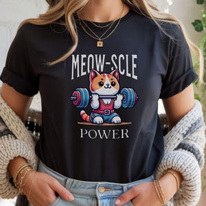 Katze Workout Shirt Lustige Gym Katze Tshirt Meowscle Power Hebegewichte Fitness Humor Geschenk Idee Muskel T-Shirt Niedlichen Design Workout Bekleidung Fitness