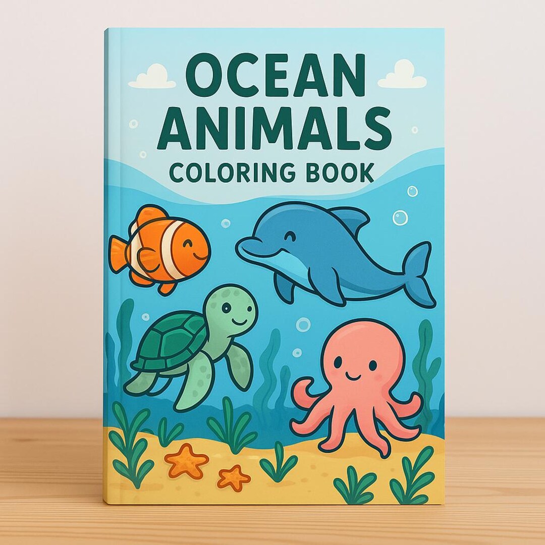 Ocean Animals Coloring Book – 20 Cute Sea Animal Pages, Kawaii ...