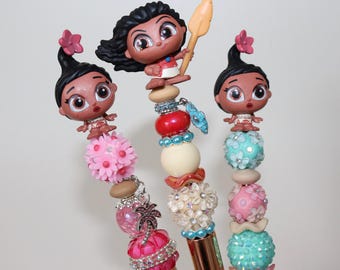 Moana Perlenstift | Handgemachte Perlen Disney Stifte | Niedliches Disney Stationäres Geschenk | Disney Fan Zubehör | Handgefertigte Doorables Perlenstifte
