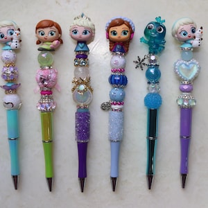 Frozen Beaded Pen | Anna Elsa Handmade Beaded Disney Pens | Cute Disney Stationary Gift | Disney Fan Supplies | Handmade Doorables Bead Pen