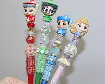 Bolígrafo de cuentas de La Bella Durmiente / Bolígrafos Disney de cuentas hechos a mano / Lindo regalo de papelería Disney / Artículos para fans de Disney / Bolígrafo de cuentas Doorables hecho a mano