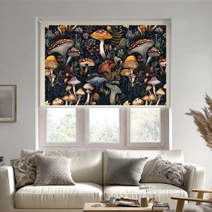 Mushroom Print Roller Blind, Dark Botanical Bohemian Window Shade
