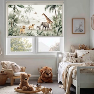 Store enrouleur animaux de safari, store pour chambre d'enfant de la jungle, décoration aquarelle pour chambre d'enfant
