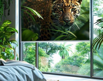 Tenda a rullo con giaguaro tropicale, animale della giungla, tenda per finestra, natura, leopardo, decorazione moderna