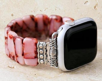 Roze agaat Apple Watch bandje. Lente/zomer bandje voor de iWatch. Uniek cadeau voor moeder of vriendin. Edelsteen sieraden