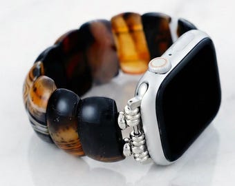 Apple Watch-bandje van onyx met bandjes voor een alledaagse boho-stijl.