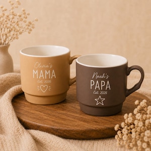 Engraved Stackable Ceramic Mug, Custom Name Coffee Mug for Dad/Nana/Grandpa, Family Ceramic Cup, Baby Announcement Mug, New Mom Gift Idea