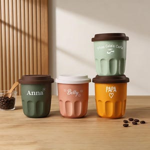 Benutzerdefinierte gravierte Keramikkaffeetasse mit Namen, personalisierte handgemachte Tasse mit Mix, Match Deckelfarben, Geburtstag, einzigartiges Geschenk für Sie Him