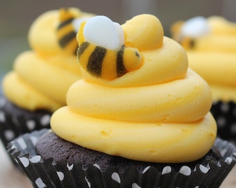 Sugar Bees / 12 Bumble Bee Sugar Pieces /Sugar Bee cupcake toppers /  Edible Bees / Bee cupcake toppers /Sugar Toppers / Sugar Decos