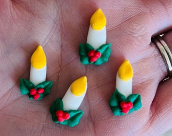 Mini Icing Candles With Holly / window candles for Gingerbread Houses /Tiny White Icing Candles / Hard to Find Icing Candles