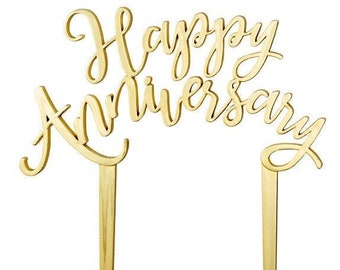 Happy Anniversary Topper / Silver Happy Anniversary Cake Topper Pick / Gold Happy Anniversary Cake Topper Pick