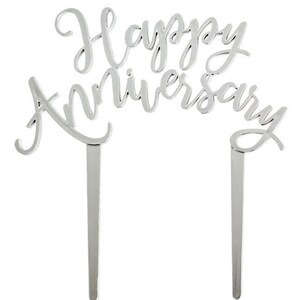 Happy Anniversary Topper / Silver Happy Anniversary Cake Topper Pick ...